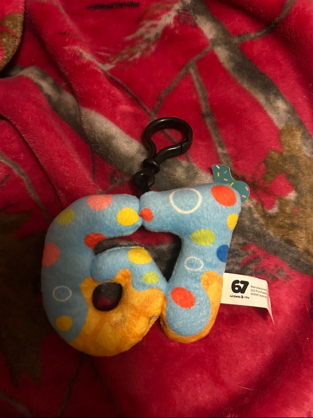 Plush Number 67 Blue Polka Dot Clip-On keychain NEW